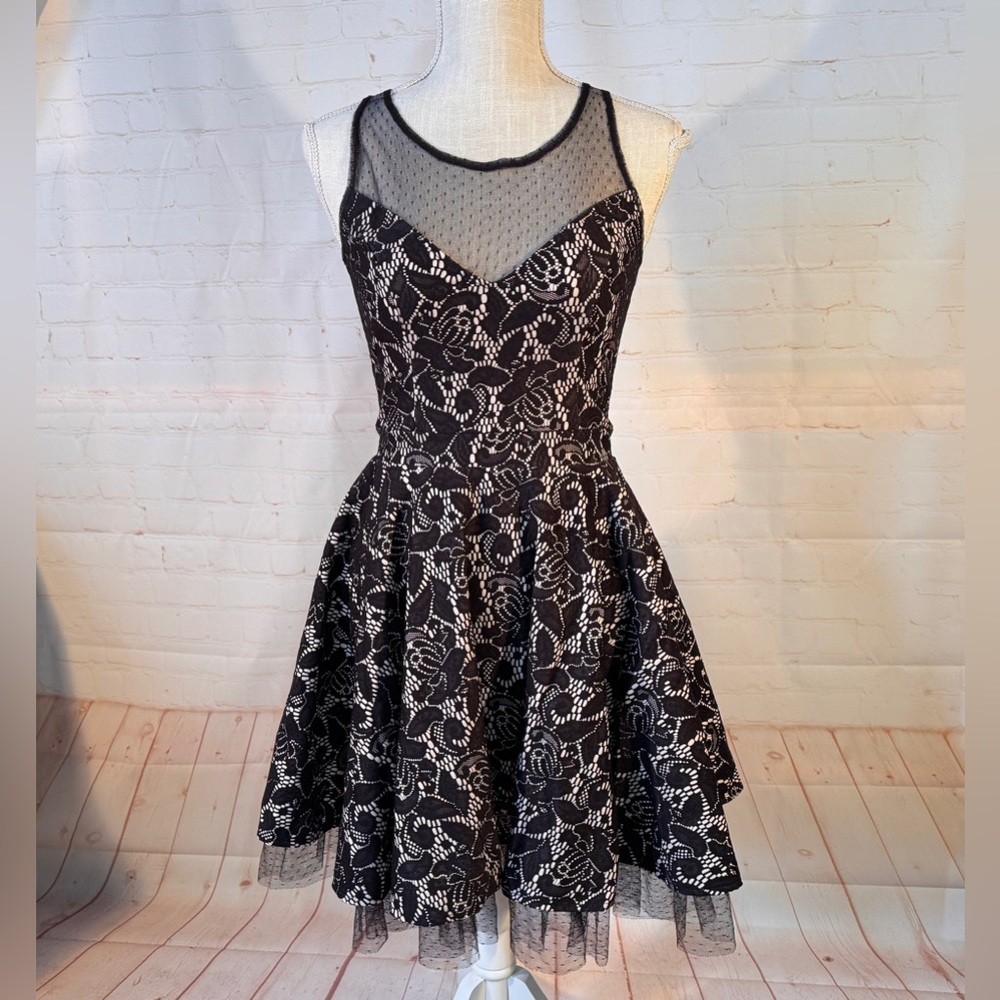 Anthropologie Dress Bird Label Cocktail Formal Black Lace Sheer Sleeveless 4 6 S